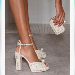 Brides Pearl Satin Sacaria Go Out Open Toe Heel Sandal Wedding Platform Shoes 7